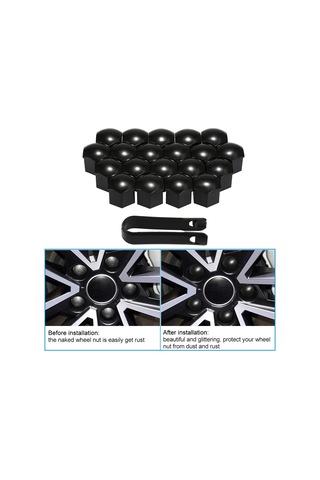 Symbee 17mm Abs Lastik Somun Kapakları, Siyah Elektroforez, Korozyona Dayanıklı, Araç Tekerlek Dekoru, 20 Adet + Çıkarma Aracı