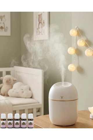 Kompakt Mini Hava Nemlendirici 5 Esans Hediyeli Led Işıklı Usb Aromaterapi Cihazı
