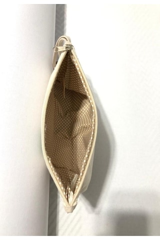 Obidev Tahta Baskı Palmiye Desenli Clutch ,portföy Çanta,makyaj Çantası Krem