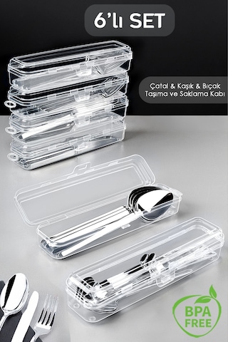 6'lı Çatal Bıçak Kaşık Takımı Saklama Kutusu Seti - Çeyizlik Organizer Düzenleyici Saklama Kabı Şeffaf