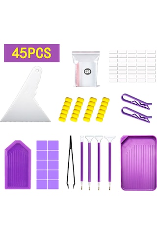 Mufunye Pembe Elmas Boyama Aleti Seti: 28 Izgara Depolama Kutusu, Damla Kalemi, Reçine Macunu Ve Aksesuarlar 45 Parça Profesyonel Takım