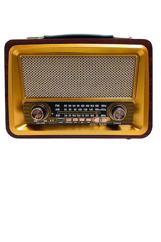 Gold Silver Gs-1340 Nostaljik Ahşap Radyo Şarjlı Bluetooth Hoparlör 3 Bant Fm Am Sw Usb Tf Kırmızı Ceviz