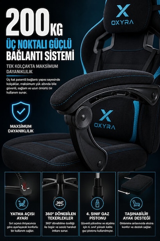 OXYRA Thalron Ergonomik Premium Terletmez Kumaş | Bel Masaj Destekli Oyuncu Koltuğu
