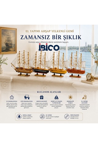 İbico İ12-237 Masaüstü Dekoratif Yelkenli Gemi Süs Eşyası Uzunluk : 30cm Genişlik : 32cm Orta Ahşap Diğer