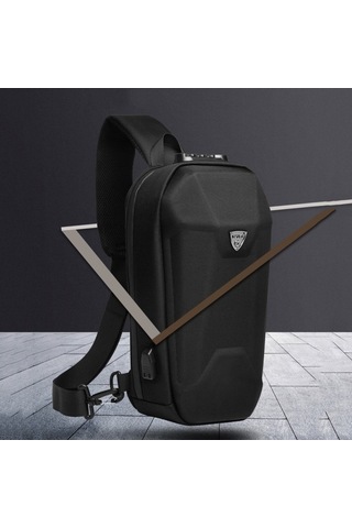 Createtech Omuz Çantası Erkek, Oxford Kumaş, Kahverengi, Hırsızlık Önleyici Bağlantılı Askı - Kj Kahverengi