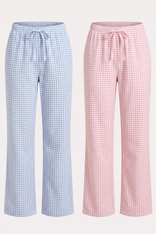 Siyah İnci 2'li Fiyonk Desenli Yumuşak Tuşe Kışlık Örme Tek Alt Pijama Altı 8074 Pembe Mavi Ekose