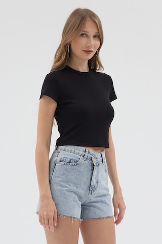 Urbantrendstore Kadın Bisiklet Yaka Likralı Kısa Kol Body Crop Bluz Günlük Şık Sade Yazlık Casual Crop Kadın Crop Siyah