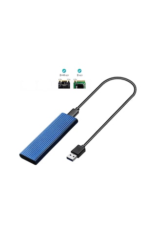 Mufunye M.2 Sata Ssd Kutusu Usb3.1 Type-c İle 6gb/s Aktarım Hızı, B/b+m Anahtarı Desteği, Alüminyum, Mavi Disk Dahil Değil