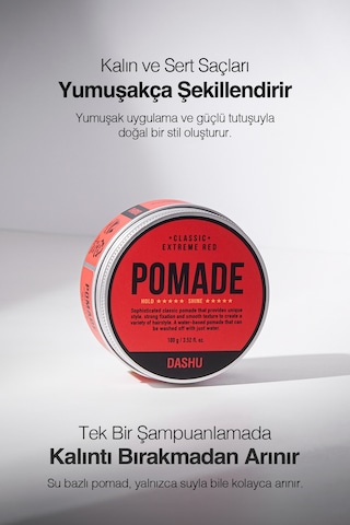 Doğal & Yumuşak Bitişli Güçlü Tutuşa Sahip Saç Sabitleyici Jel Dashu Classic Extreme Red Pomade 100g