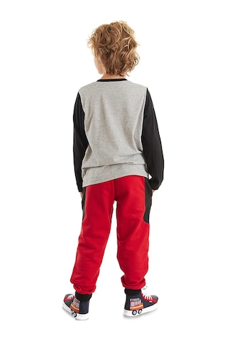 Denokids İtfaiye Erkek Çocuk Gri T-shirt Kırmızı Pantolon Takım Kırmızı - Gri