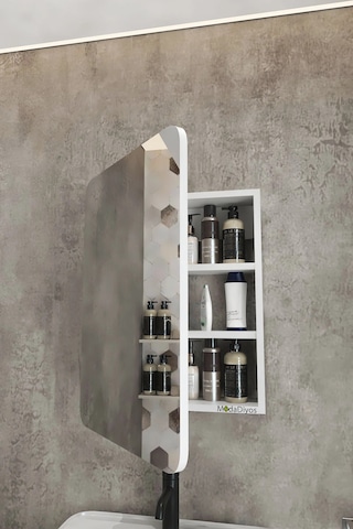Oval Kapaklı %100 Mdf Aynalı Banyo Dolabı Üstü 70x50 Üst Dolap Beyaz