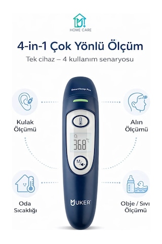 Uker Smarttemp Pro Temassız Termometre 4 Ü 1 Arada Kulak Alın Ateş Ölçer Renkli Uyarı
