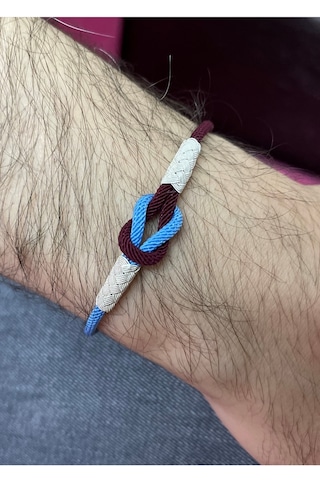Kazzaze Bordo Mavi Gemici Düğümü Gümüş Kazaziye Trabzon Spor Taraftar Bilekliği