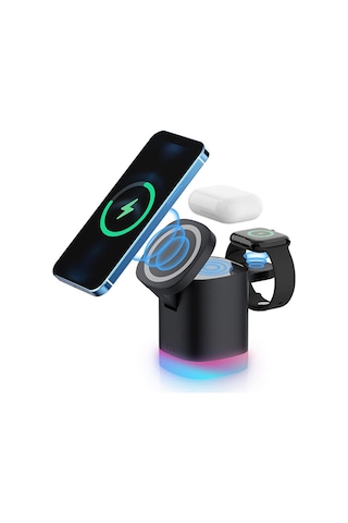3in1 Magsafe Uyumlu 15w Rgb Kablosuz Şarj Standı Apple Uyumlu iPhone Android T