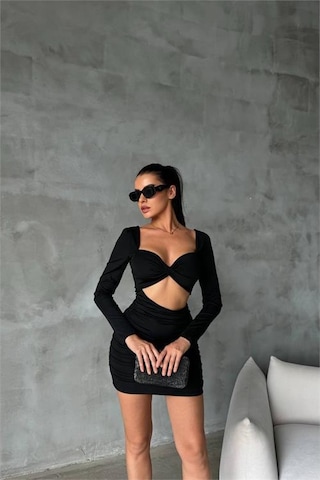 Kadın Sırt Ve Göğüs Dekolteli Mini Elbise Dpnbdf079 Siyah