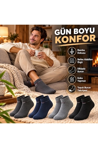 Genel Erkek Bambu Patik Çorap 8'li Set Yumuşak Dikişsiz Nefes Alan Sıkmay Çok Renkli / Standart / 8 Adet