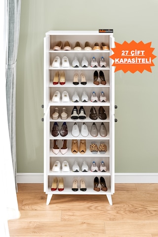 Ae-1088 Patentli İmaj Beyaz Ayakkabılık, 9 Raflı, Ayaklı, 4 Kapak