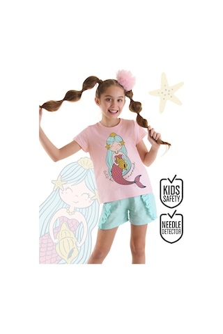 Deniz Kızı Kız Çocuk Yazlık T-shirt Fırfırlı Şort Takım