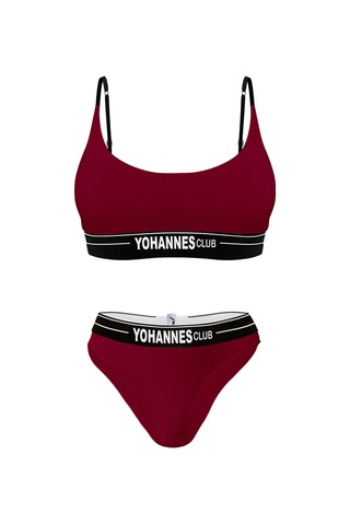 Yohannes Club, Kadın Pamuklu İç Çamaşırı Takımı, Renk Seçenekli, Bralet-kemerli Bikini Slip Bordo
