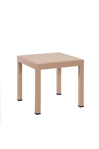 Rattan 80x80 Camsız Cappucino Masa / 4 Adet Rattan Kolsuz Cappucino Sandalye Takımı Cappucino