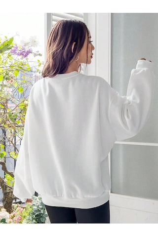 Adrift Qutie Slogan & Cartoon Graphic Drop Shoulder Sweatshirt Beyaz Beyaz