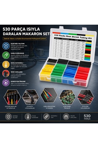 530pcs Makaron Kablo Tamir Seti Isıyla Büzüşmeli Daralan Hortum 5523