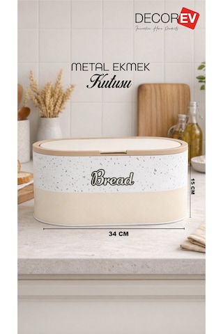 Mermer Desenli Metal Ekmek Kutusu Şık Ve Fonksiyonel Ekmek Saklama Kabı Krem