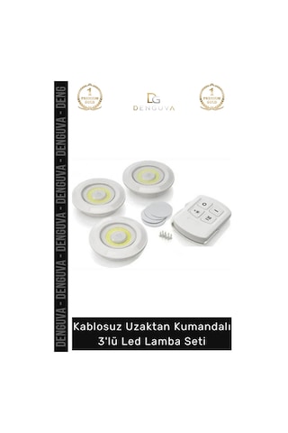 Ledlamba Kablosuz Pilli Uzaktan Spot Aydınlatma Gardırop Mutfak Şık Kumandalı 3lü Led Lamba Seti Çok Renkli