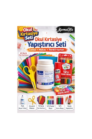 Okul Kırtasiye Seti Tutkal,makas,fon Kartonu,stick Yapıştırıcı,12'li Kuru Boya&pastel Boya