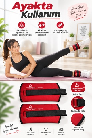 0,5 Kg X 2 Adet El Ayak Bilek Ağırlığı Ayarlanabilir Fitness Pilates Ağırlık Seti Kırmızı Kırmızı