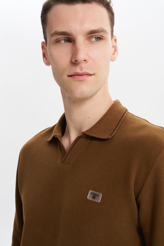 AR-MA Arma Erkek Regular Fit Polo Yaka Sweatshirt Karbon Fırçalı Selanik, %65 Pamuk %35 Polyester, Düğmesiz Basic K30554698602 Kahverengi-k7