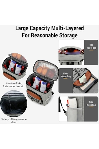 Dancemonkey Açık Çanta Öğle Yemeği Bölmeli Kamp Soğutucu Sırt Çantası Yalıtımlı Su Geçirmez Erkek/ka Gri Gri