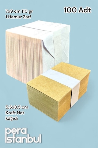 Pera İstanbul 100 Adet Mini Zarf 70mmx90mm Beyaz Zarf Hediye Doğum Günü Dilekleri Zarfı Kraft Not Kartlı