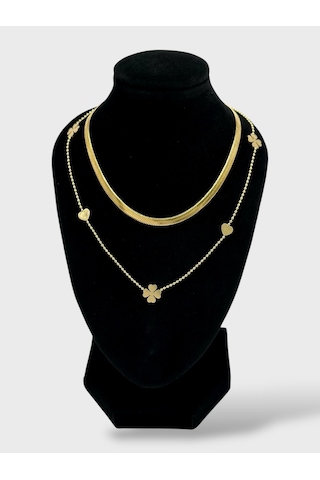 Arnes Jewelry Çelik İtalyan Ezmeli Yoncalı Kalpli Kolye Ar604nes Gold