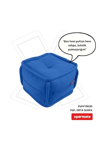 Xpermate Puffymod Dekoratif Kare Puf Orta Sehpa 40x40 Cm Mavi