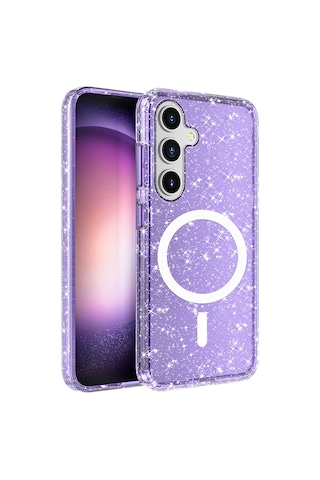 Goocamp Galaxy Uyumlu S25 Plus Kılıf Magsafe Şarj Özellikli Parlayan Simli Saydam Renkli Al Pembe