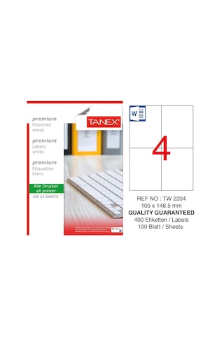 Tanex Tw-2204 105X148.5MM Laser Etiket 100'lü Tanex Tw-2204 105X148.5MM Laser Etiket 100'lü