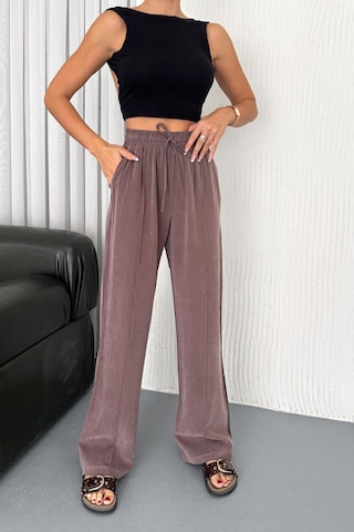 Feela Moda 2007 Bağcıklı Beli Lastikli Modal Çımalı Palazzo Kadın Pantolon Vizon