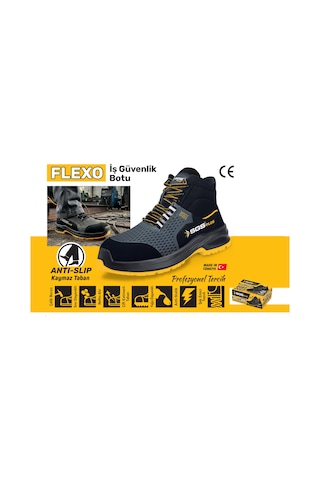 Sgs3139 - No:39 Flexo S1 Çelik Burunlu Kışlık Spor Çalışma Botu - Ergonomik - Antistatik - Su Geçirmez - Nefes Alır Siyah - Sarı