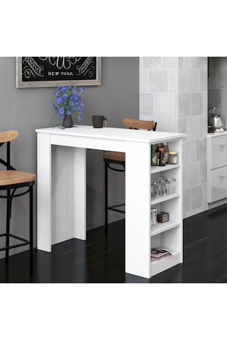 Bicabin Bicabin Tekila Raflı Bar Masası, Yemek, Mutfak Masası Beyaz