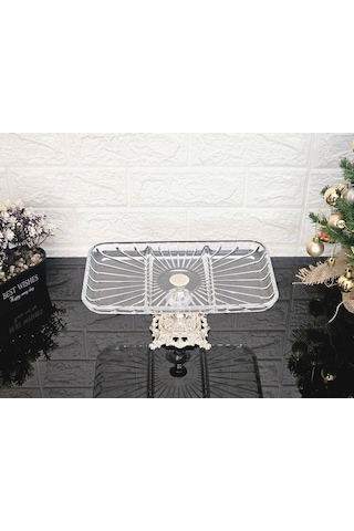 Paşabahçe Elegance Bölmeli Gümüş Döküm Ayaklı Sunum Kayık Dikdörtgen Tabak & Servis Tabak 27 Cm Beyaz