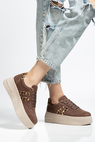 Bahrina Kadın Kalın Tabanlı Sneaker Kahve Süet Leopar