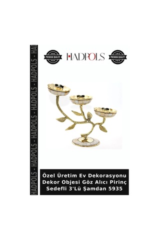 Özel Üretim Ev Dekorasyonu Dekor Objesi Göz Alıcı Pirinç Sedefli 3'lü Şamdan 5935