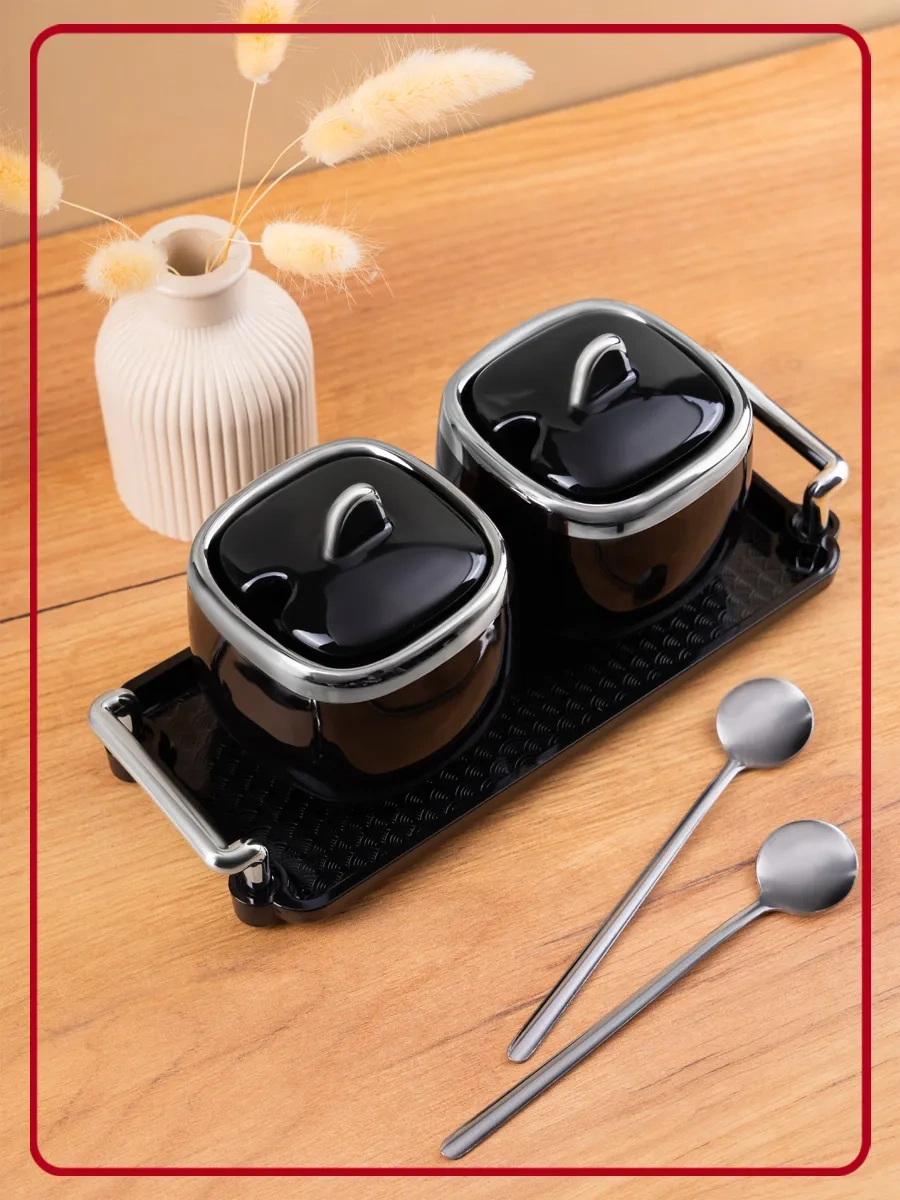 Homelabshop Kapaklı Ve Kaşıklı Seramik Şekerlik, 2 Adet 401691202 Siyah