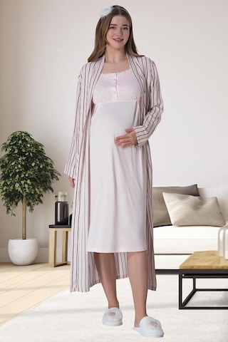 Mecit Pijama Mecit 6006 Kadın Hamile Lohusa Pembe Sabahlık Gecelik Takımı 001