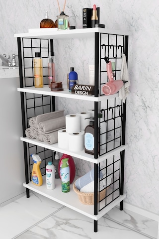 Çevir Kur Kolay Kurulum 4 Katlı Banyo Rafı Metal Telli Çok Amaçlı Organizer Dolap Stand Raf Beyaz
