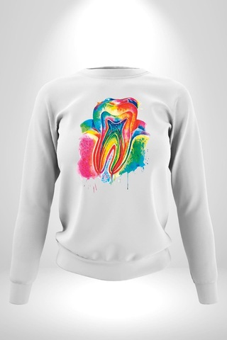 Diş Doktoru Diş Anatomisi Özel Tasarım Unisex Beyaz Sweatshirt Beyaz