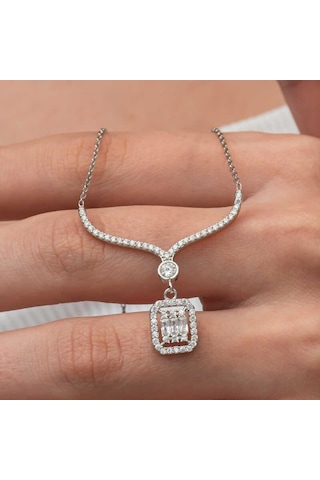 Gümüş Baget Taşlı Gerdanlık Model Kadın Kolye-205543 Çok Renkli