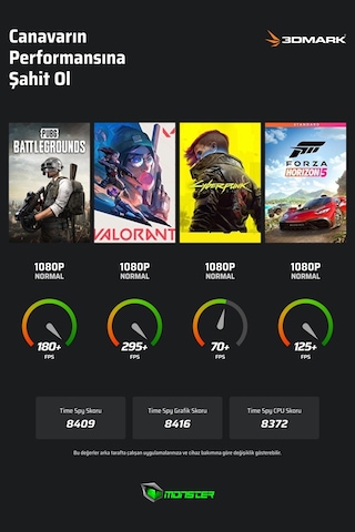 Monster Abra A5 V20.4.3 i5-12450H 16 GB 500 GB SSD 6 GB RTX 4050 15.6" W11H FHD Dizüstü Bilgisayar