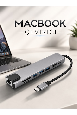Çevirici Dönüştürücü Adaptör Apple Macbook Uyumlu 3 In 1 Type-c To Hdmı Usb 3.0 - Lisinya St